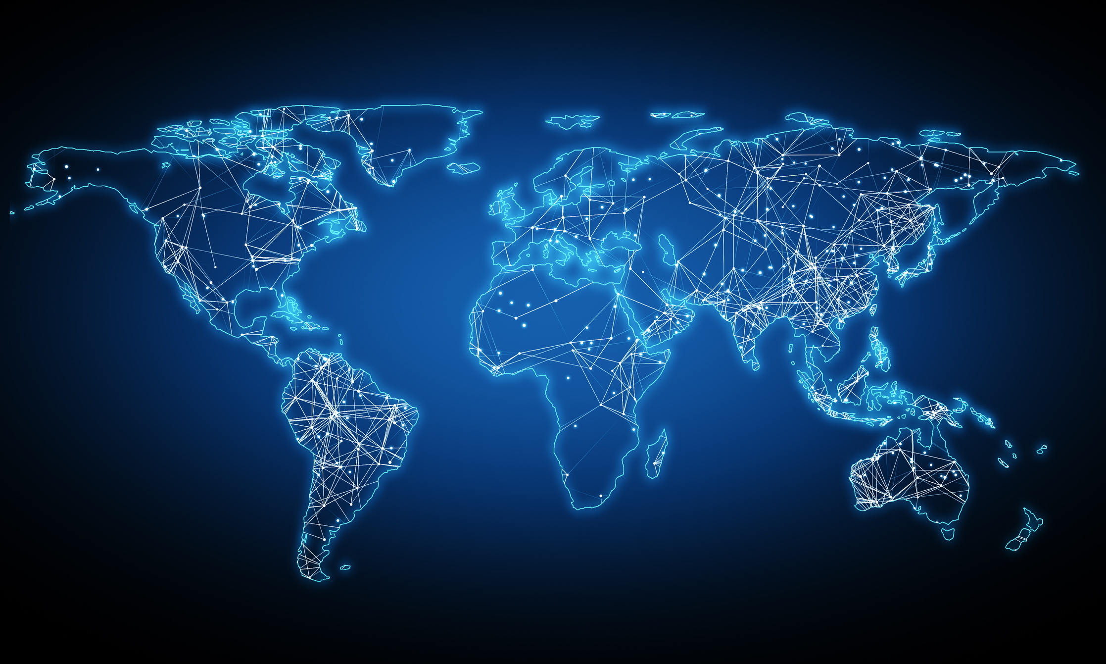 Glowing polygonal map on dark background